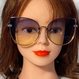 1350 Oversized Butterfly Gold Wire Green Lens Sunglasses NWT